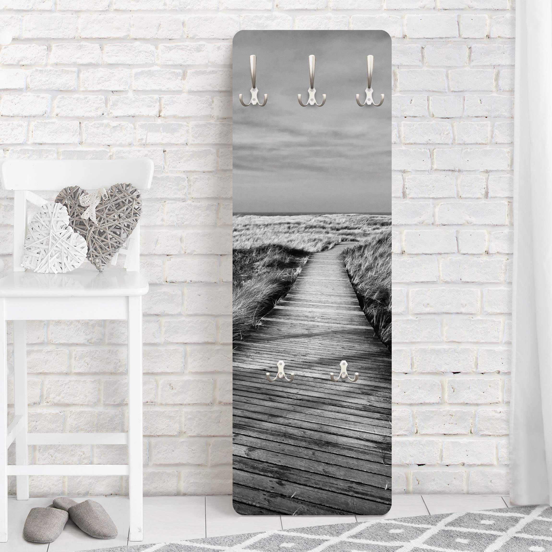 WANDGARDEROBE - Dünenweg auf Sylt II 34/105 cm - Schwarz, Holzwerkstoff (34/105/1.6cm) - Bilderwelten