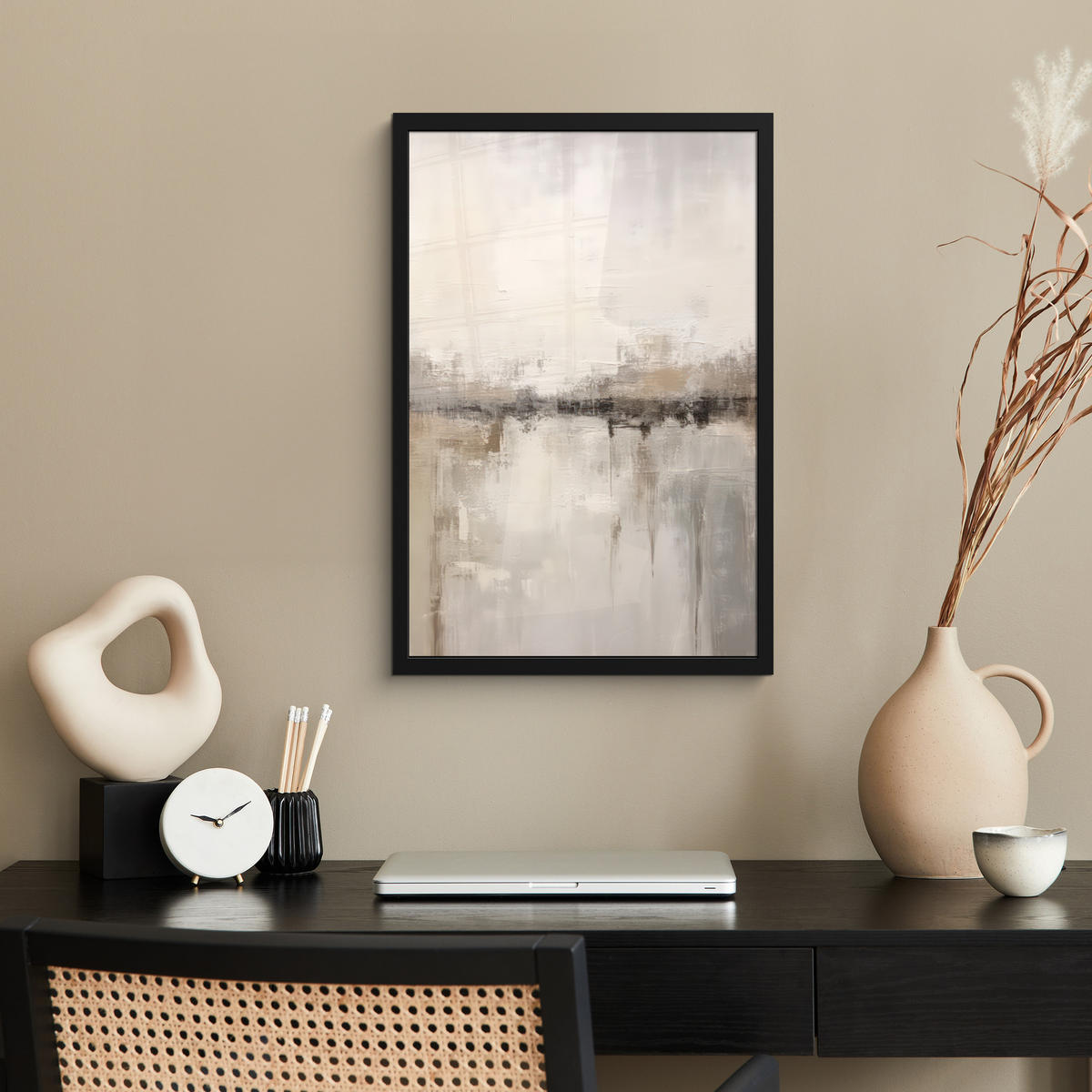 GERAHMTES BILD Moderne Kunst - Abstrakt - Beige 40x60 cm - Beige, Papier (40/60cm) - MuchoWow