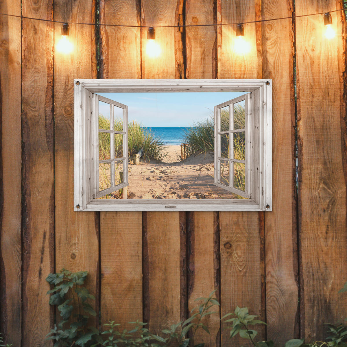 ZAHRADNÍ PLAKÁT Průhled - Pláž - Moře - Duny - Písek - Voda - Vysoká tráva 90x60 cm - písková barva, plast (90/60/0.2cm) - OnlyWow