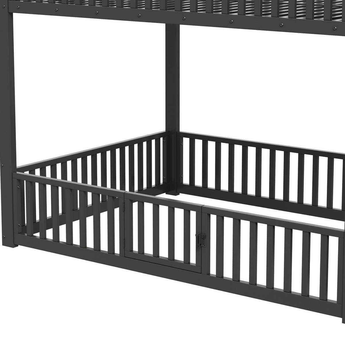 ETAGENBETT 140/200 cm aus MDF und Metall mit LED, Schwarz - Schwarz, Metall (140/200cm) - OKMYHOME