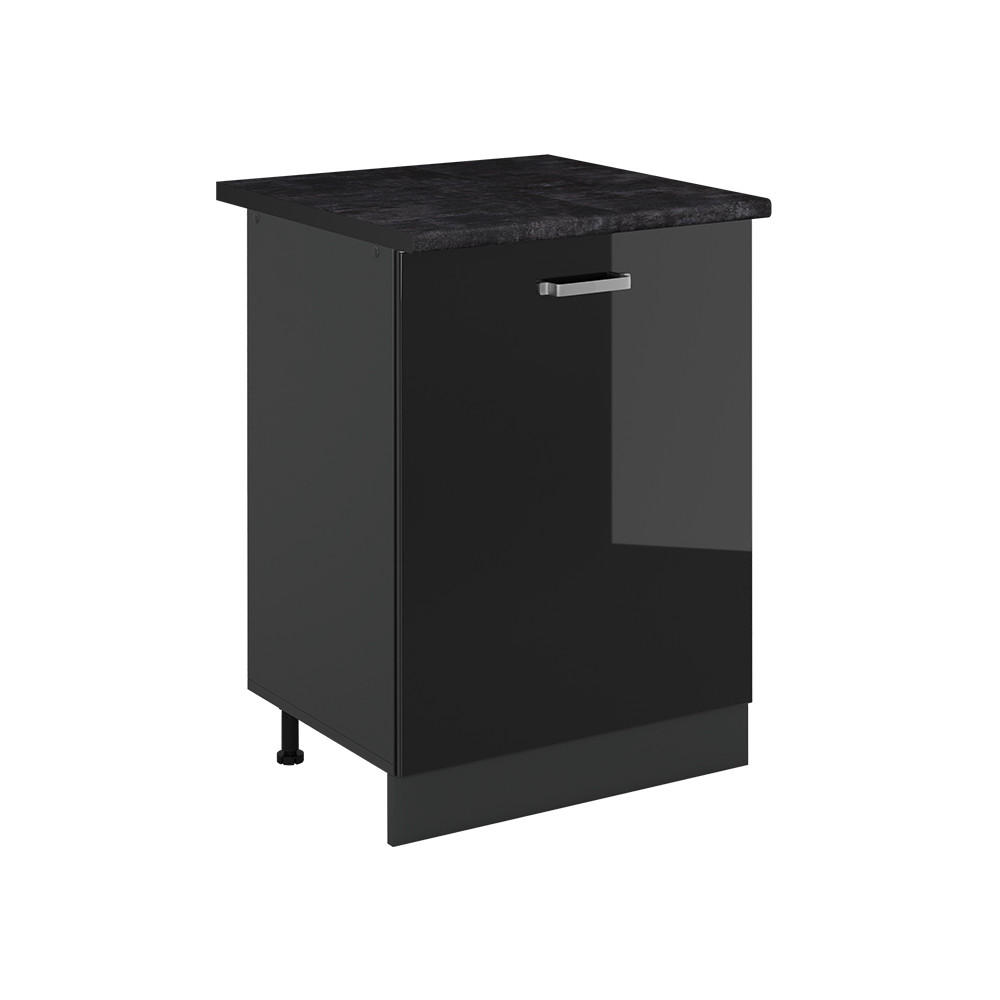 KÜCHENUNTERSCHRANK R-Line, Schwarz Hochglanz/Anthrazit, 60 cm mit 1 Tür Arbeitsplatte Anthrazit - Schwarz Hochglanz/Anthrazit, Holzwerkstoff (60/81.6/60cm) - Vicco