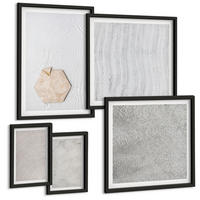 BILDER SET 5er Set - 50x50 cm & 20x30 cm & 40x60 cm Schwarzer Rahmen - Leichte Boho-Sandtexturen - Schwarz, Kunststoff (40/60cm) - TULUP