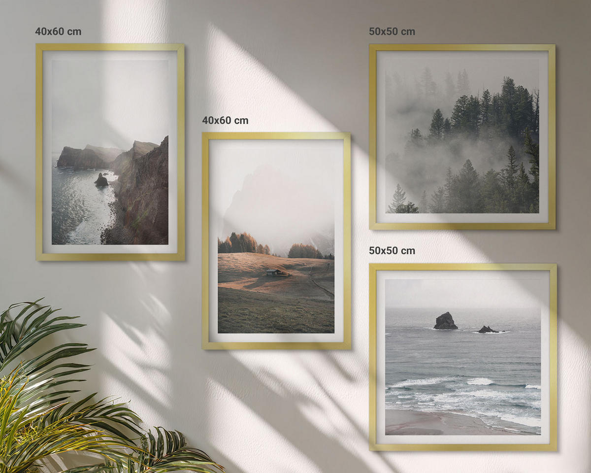 BILDER SET 4er Set - 50x50 cm & 40x60 cm Goldrahmen - Landschaften aus Bergen und Meer - Goldfarben, Kunststoff (50/50cm) - TULUP