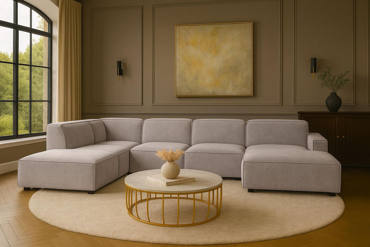 ECKSOFA Cursal V, Stoff Salvador, Grau, Links - Grau, Holz (364/262cm) - Kaiser Möbel