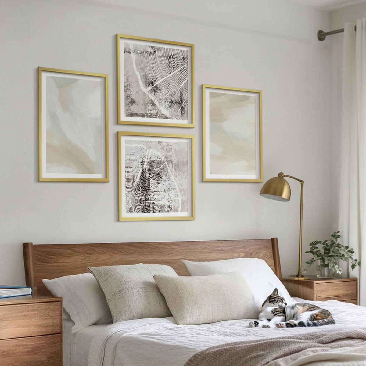 WANDBILDER 4er Set - 50x50 cm & 40x60 cm Goldrahmen - Minimalismus der Farbstruktur - Goldfarben, Kunststoff (50/50cm) - ArtPrintCave