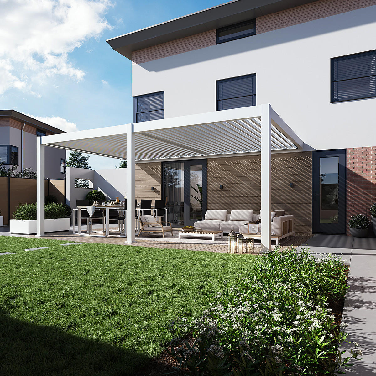 WANDPERGOLA Deluxe Plus Elektrisch Wand Pavillon Terrassenüberdachung Alu LED 4 x 6 m - Weiß, Metall (400/255/600cm) - WEIDE