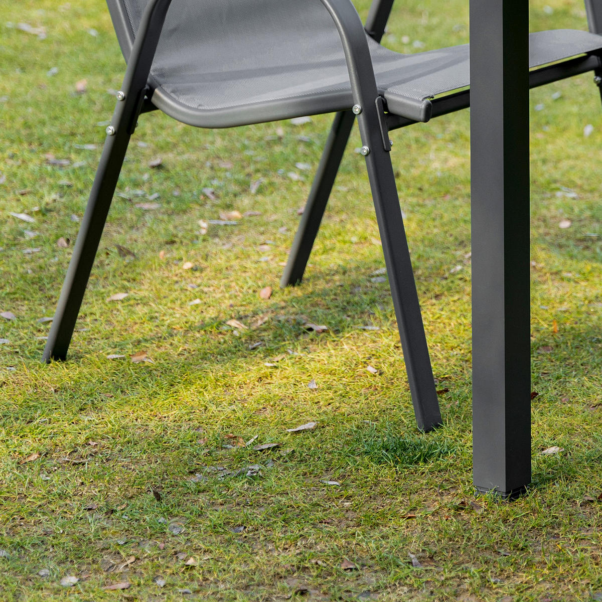 GARTENSTUHL, Essstühle, 2er-Set, mit Armlehne, Metall, Textil-Gewebe, Grau - Grau, Textil/Metall (54/90/70cm) - Outsunny