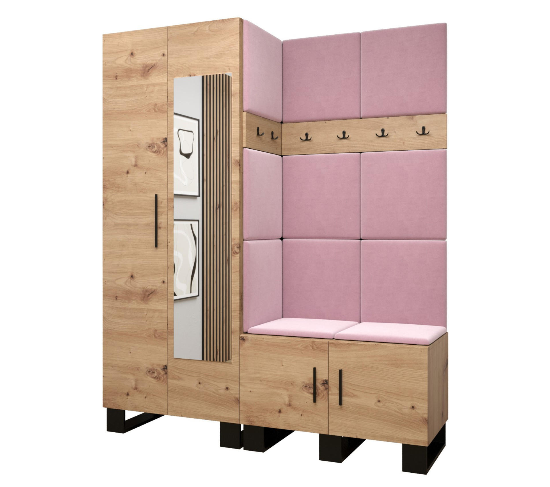 Abiks Möbel Garderoben-Set Eiche Artisan, Pink 158x196x45.6 cm