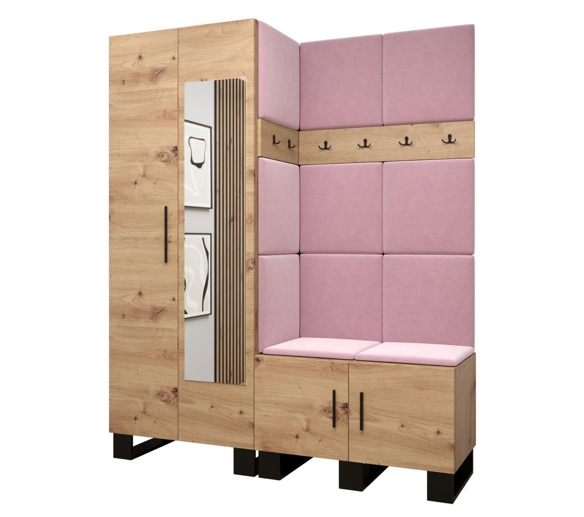 GARDEROBEN-SET 196/158/45,6 - Pink/Schwarz, Holz/Kunststoff (158/196/45.6cm) - Abiks Möbel