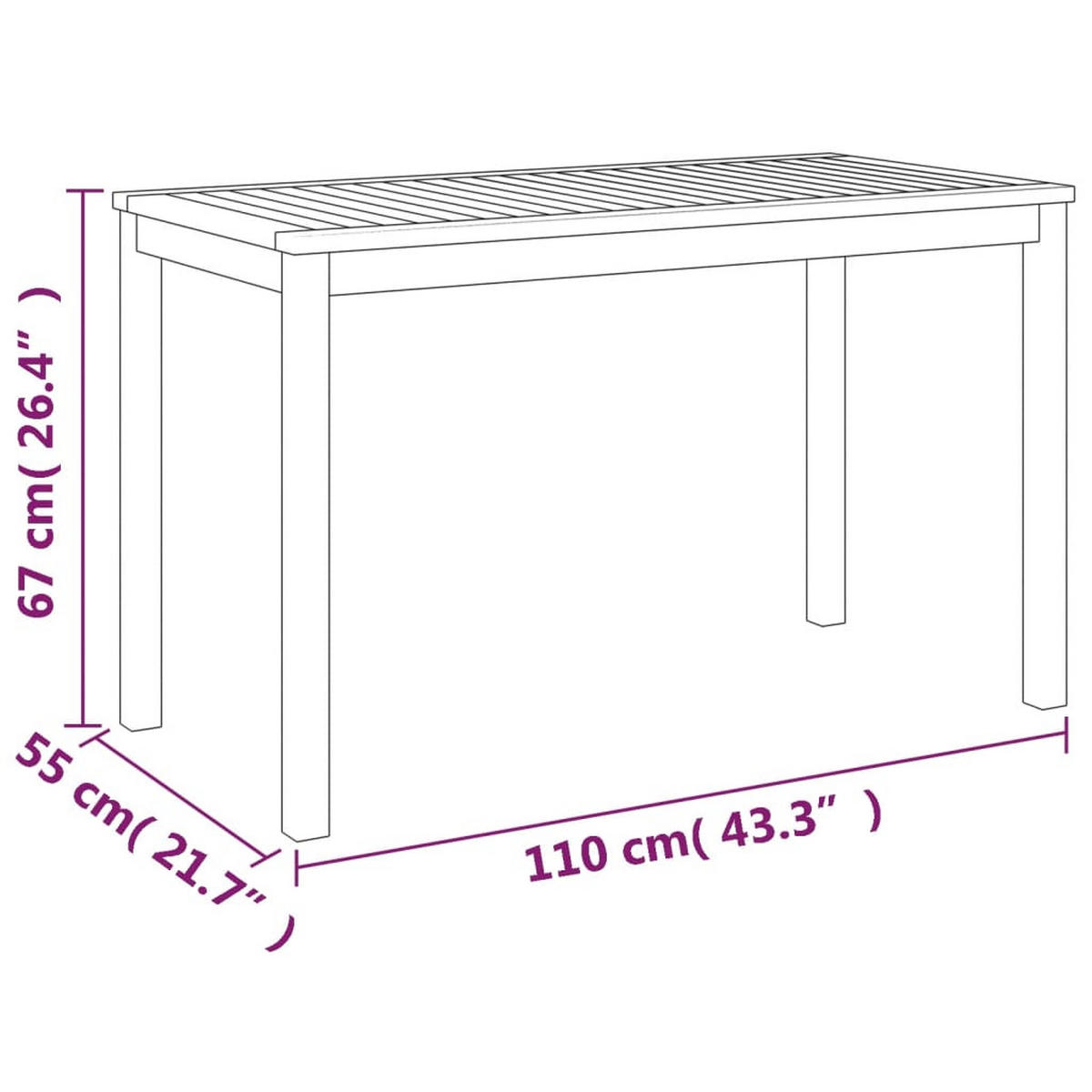 GARTENTISCH 110/55/67 Cm Massivholz Akazie - Braun, Holz (55/110/67cm) - vidaXL