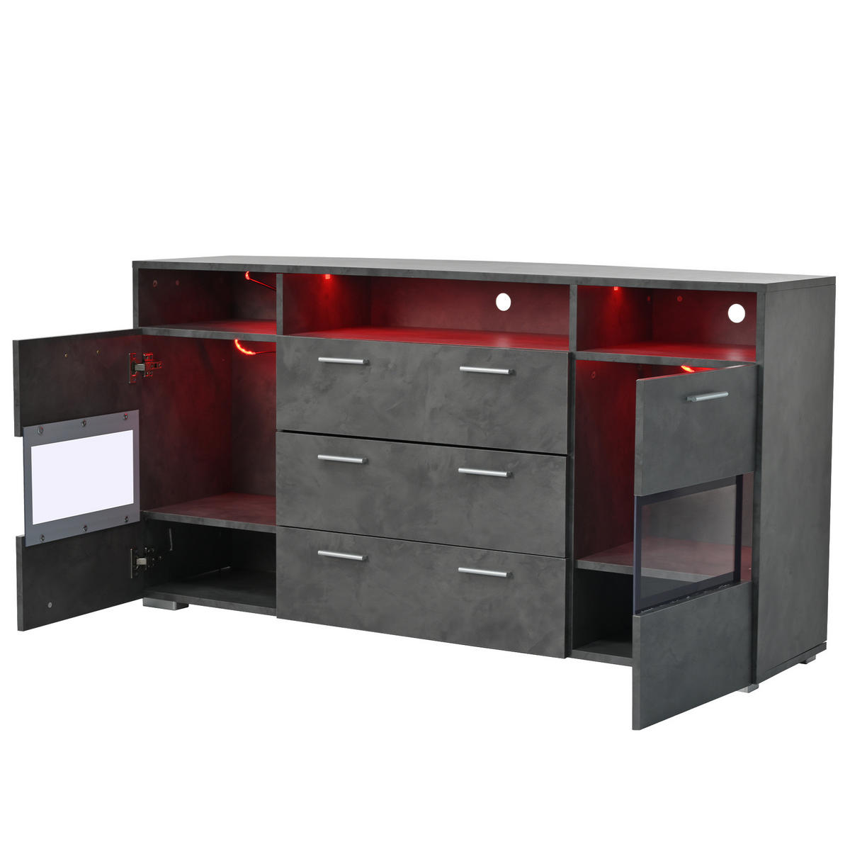 SIDEBOARD aus Spanplatte 140x33,5x72,5 cm Grau mit LED-Beleuchtung, Acryltüren und Stauraum - Grau, Holzwerkstoff (140/72.5/33.5cm) - IVMEU