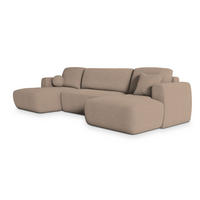 WOHNLANDSCHAFT SENTUM N Beige Boucle-Stoff mit Schlaffunktion - Beige, Holz (330/90/148cm) - MASSENO