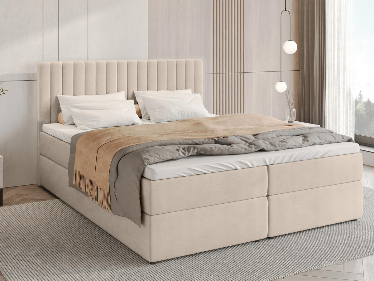 BOXBETT Dream mit Topper 160/200 Ecru - Ecru, Holzwerkstoff/Textil (160/200cm) - Bromarkt