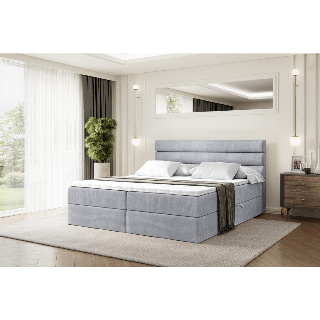 Thumbnail - Altdecor Boxbett, Hellgrau, Holzwerkstoff, Höhe ca. 20 cm, 180x200 cm, Schlafzimmer, Betten, Boxspringbetten