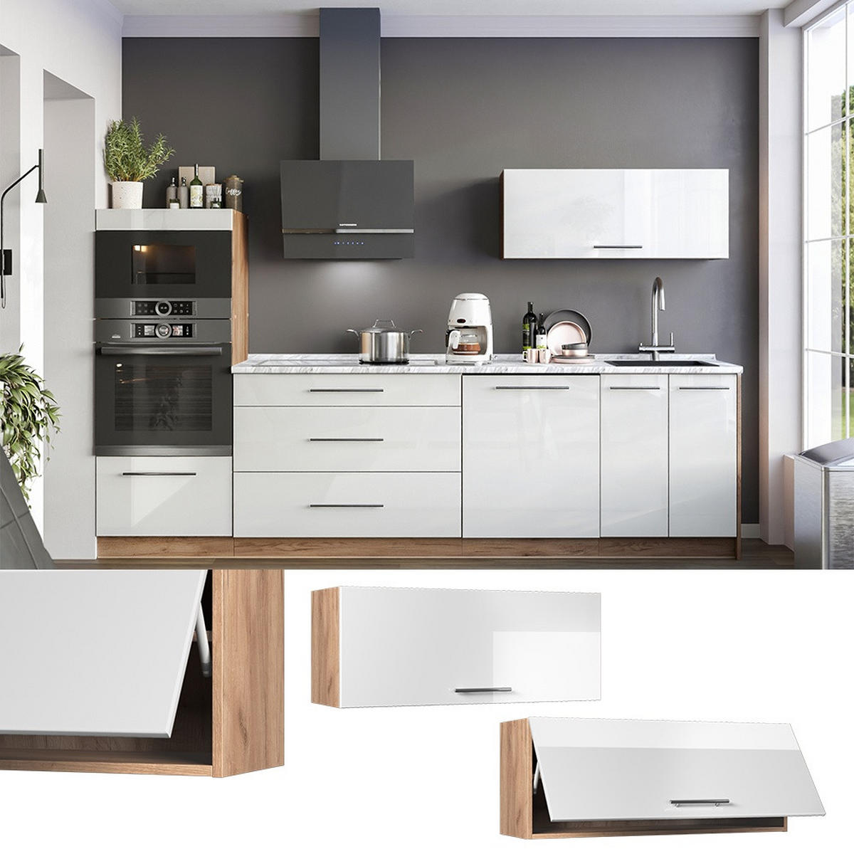 HÄNGESCHRANK Fame-Line, Weiß Hochglanz/Goldkraft Eiche, 100 cm - Honigeiche/Weiß Hochglanz, Holzwerkstoff (100/40/34.1cm) - Vicco