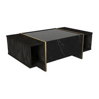 COUCHTISCH mit 1 Tür & 2 Ablagen - Marmor-Optik Schwarz & Goldfarben - CADEBA - Schwarz, Stein (103.8/60/37.3cm) - Vente-Unique