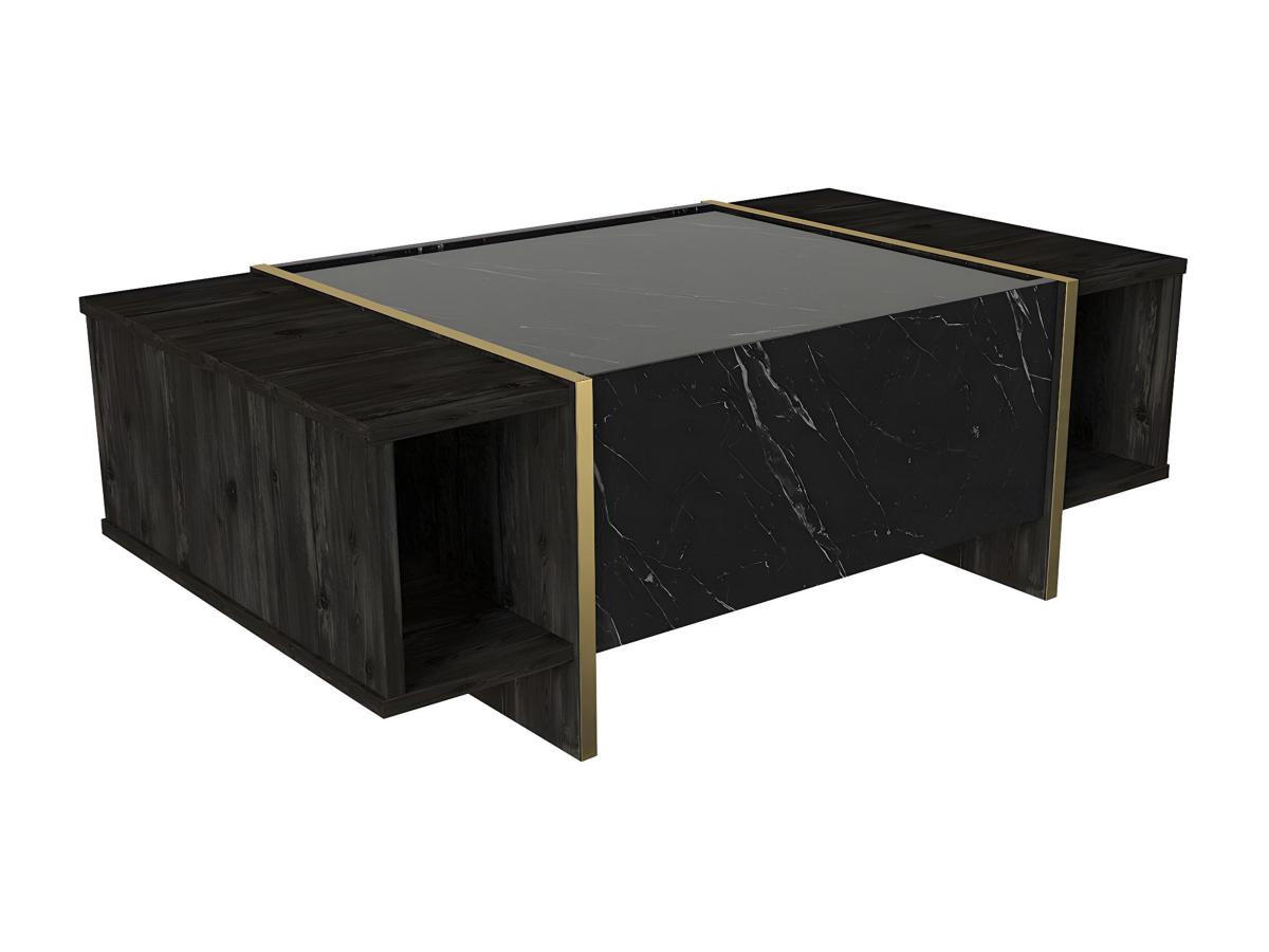 COUCHTISCH mit 1 Tür & 2 Ablagen - Marmor-Optik Schwarz & Goldfarben - CADEBA - Schwarz, Stein (103.8/60/37.3cm) - Vente-Unique