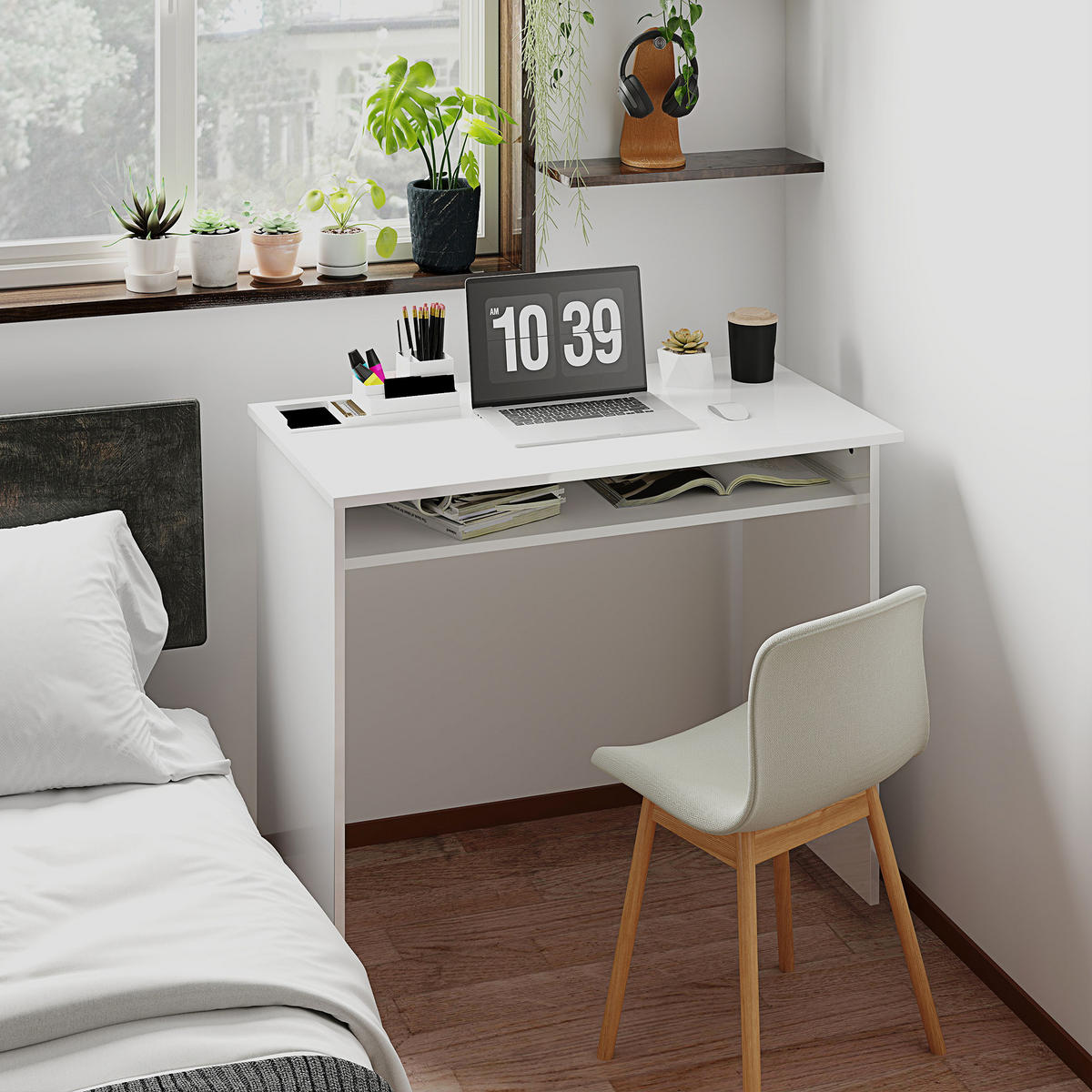COMPUTERTISCH Weiß lackiert mit Ablagefach unter der Tischplatte 90/50/74 cm - Weiß Hochglanz, Holzwerkstoff (50/90/74cm) - PANGIVO