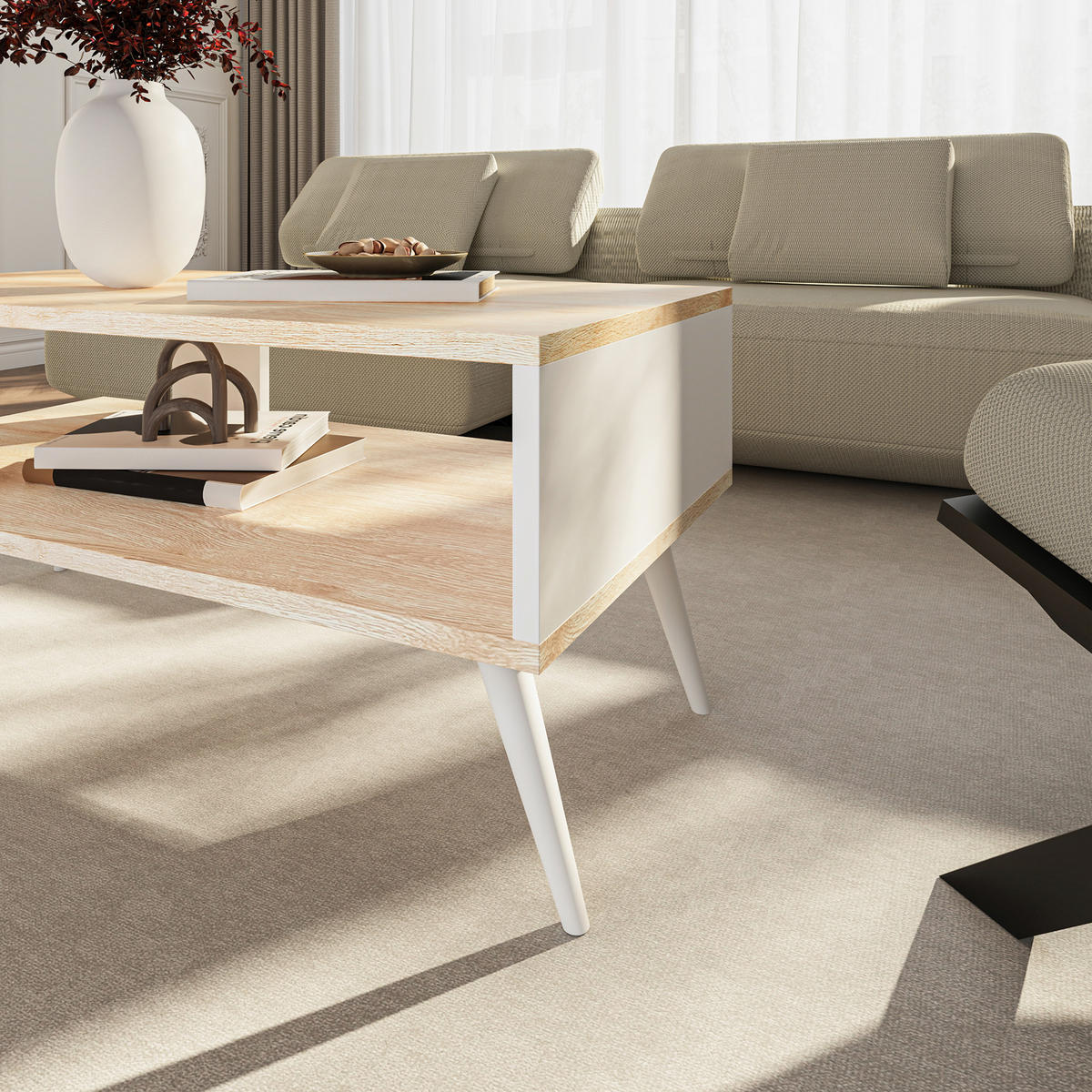 COUCHTISCH Lycksele 90/45/40 - Eichefarben, Holzwerkstoff/Kunststoff (45/90/40cm) - [en.casa]