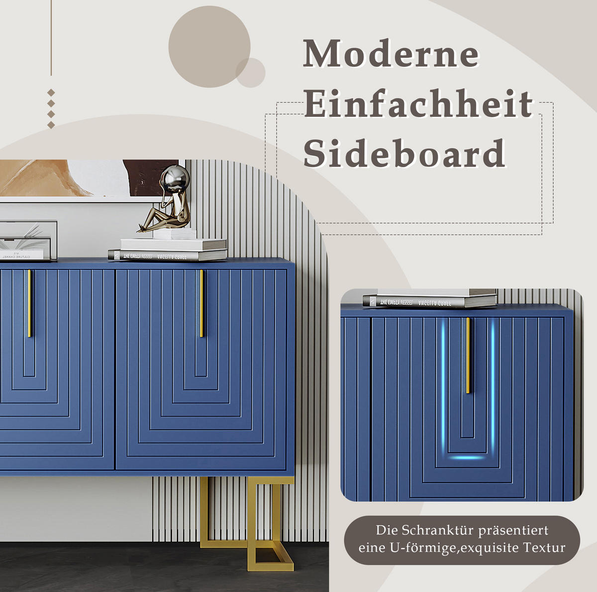 SIDEBOARD aus MDF 138x40x80 cm und Spanplatte Navy Blau mit 3 Türen und verstellbaren Einlegeböden - Blau, Holzwerkstoff (138/80.5/40cm) - IVMEU