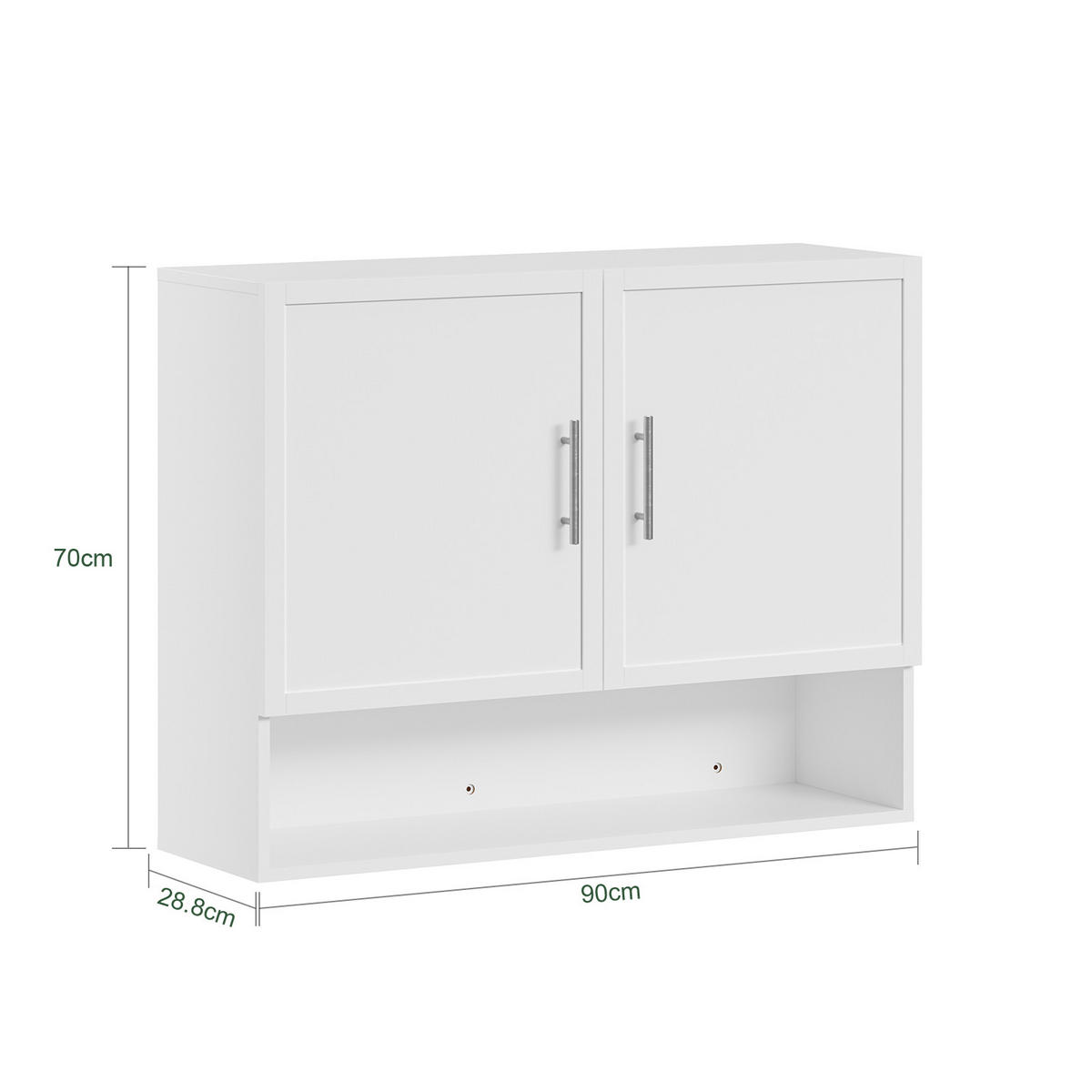 HÄNGESCHRANK mit offenen Regal und zwei Türen Weiß 90x28,8x70cm - Weiß, Holzwerkstoff (90/28.5/70cm) - SoBuy