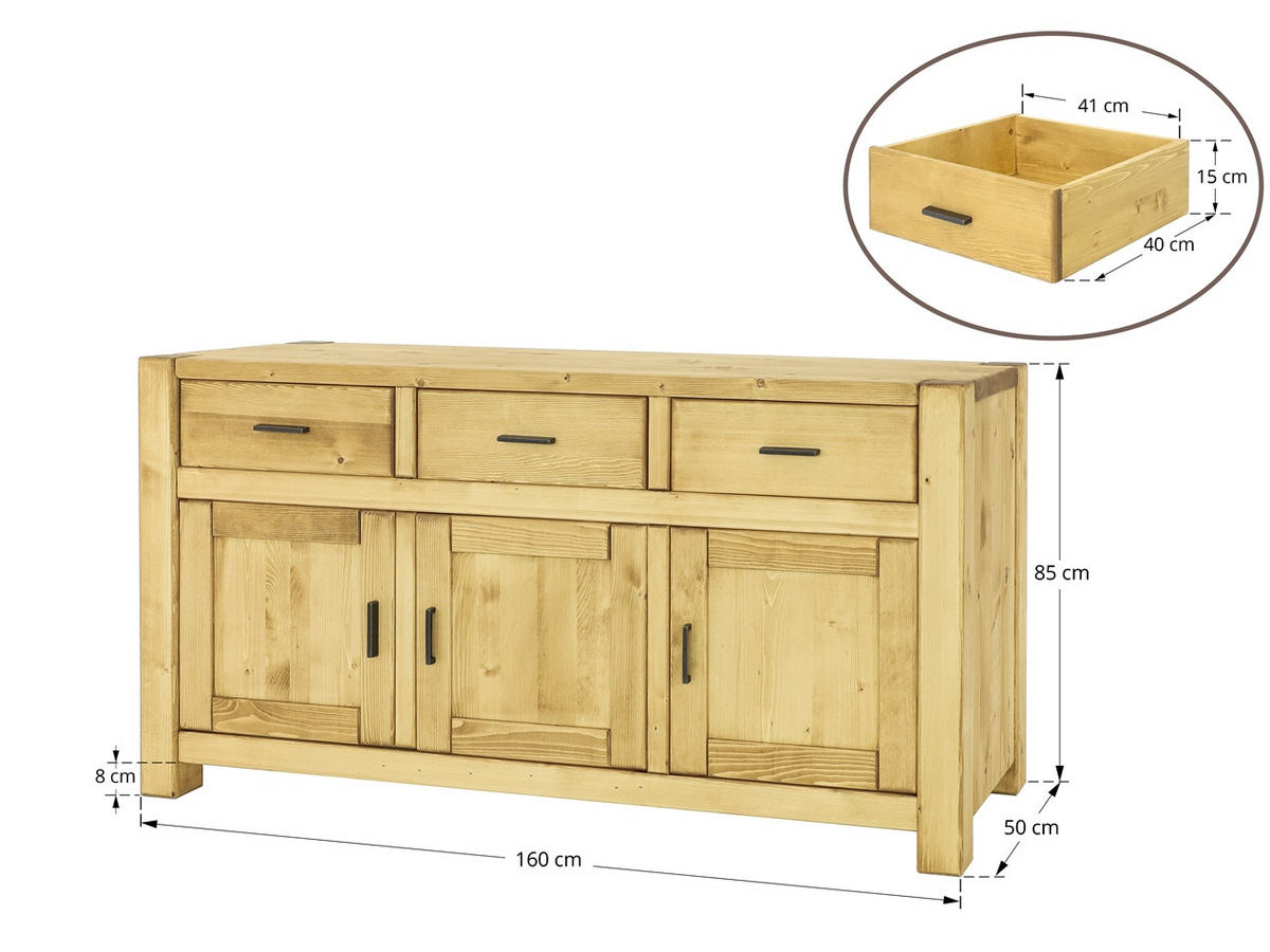 SIDEBOARD aus Massivholz SARA - Honig, Holz (160/85/50cm) - Seart