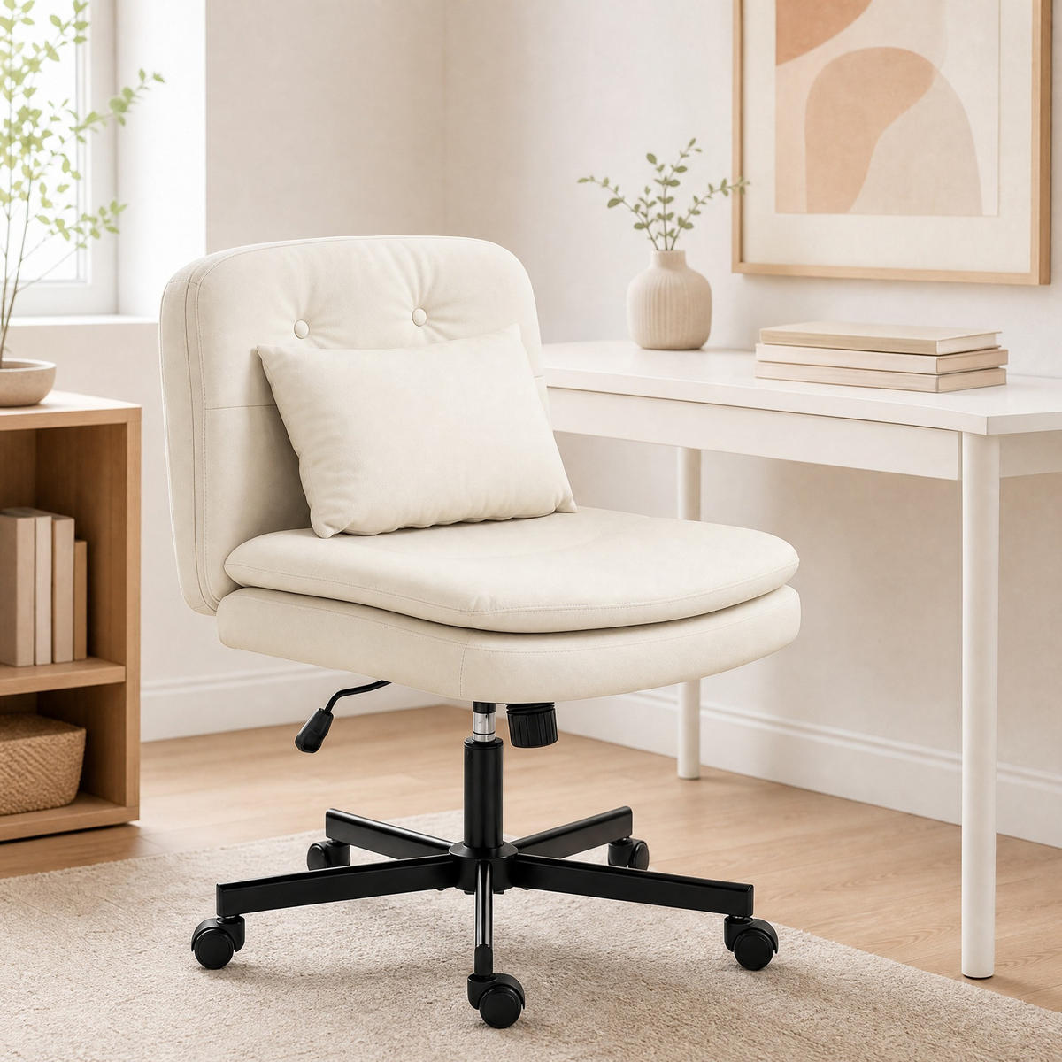 BÜROSTUHL in Beige 63x67x93 cm ohne Armlehnen, höhenverstellbar und drehbar - Beige, Leder (67/93/63cm) - IVMEU
