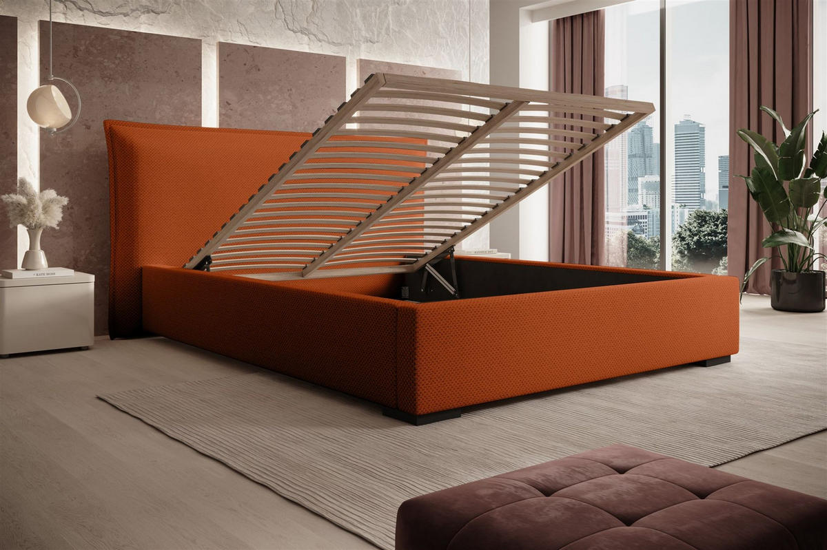 POLSTERBETT Amada Komplettset In Pop - Kupferfarben, Holzwerkstoff/Textil (160/200cm) - Fun Möbel