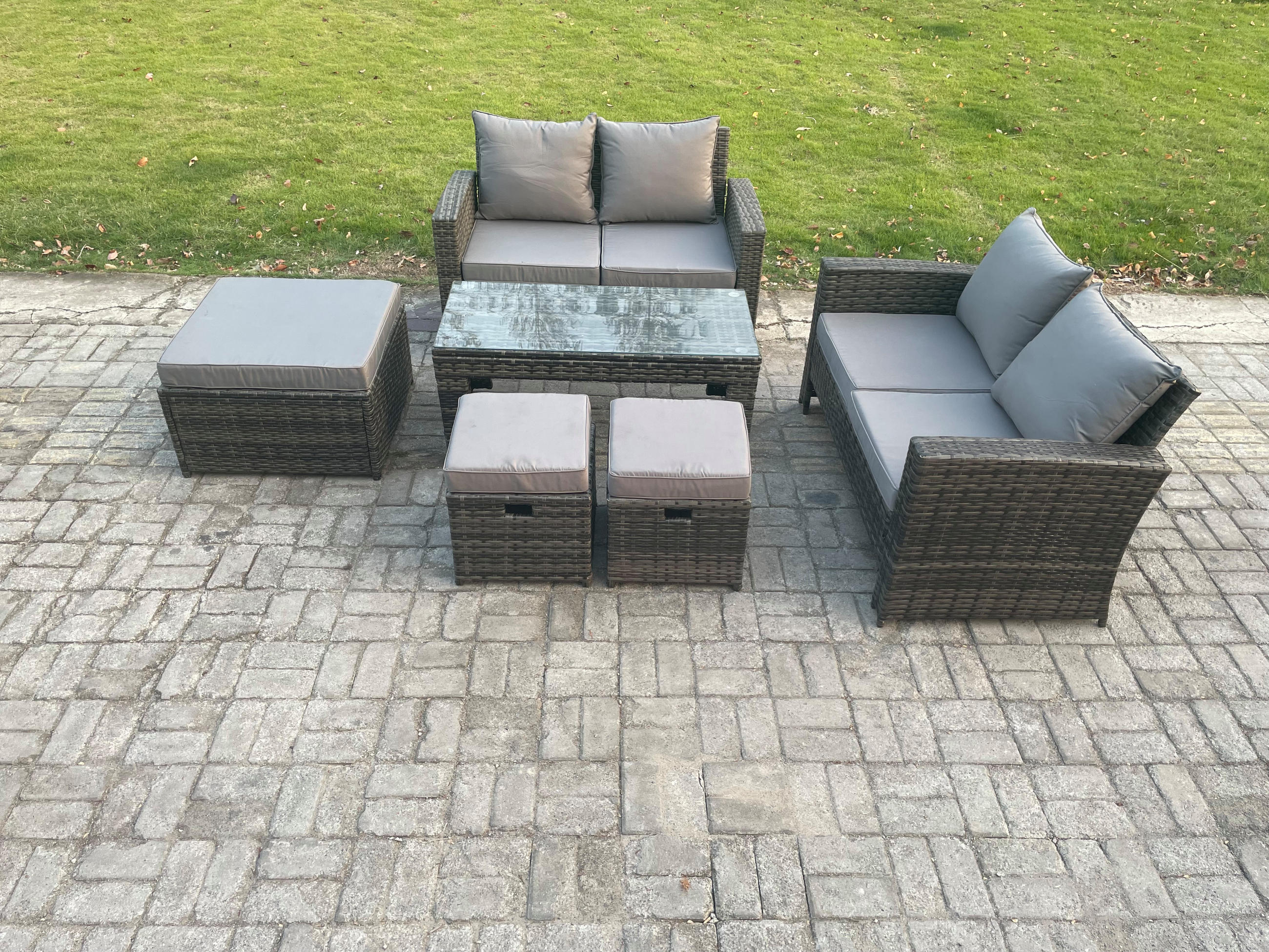 GARTENSOFA mit hoher Rückenlehne Polyrattan Dunkelgrau 7-Sitzer - Dunkelgrau, Metall - Fimous