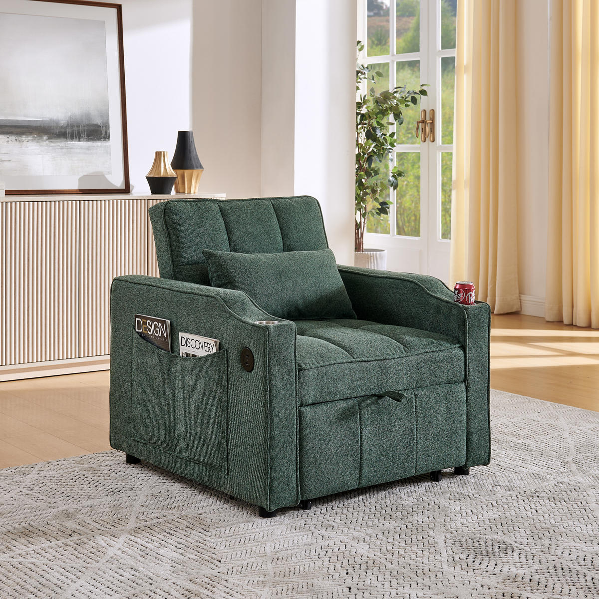 RELAXSESSEL 190/85/86 cm Grün mit USB-/Typ-C-Anschluss und Seitentasche - Grün, Textil (190/86/85cm) - Oxeza