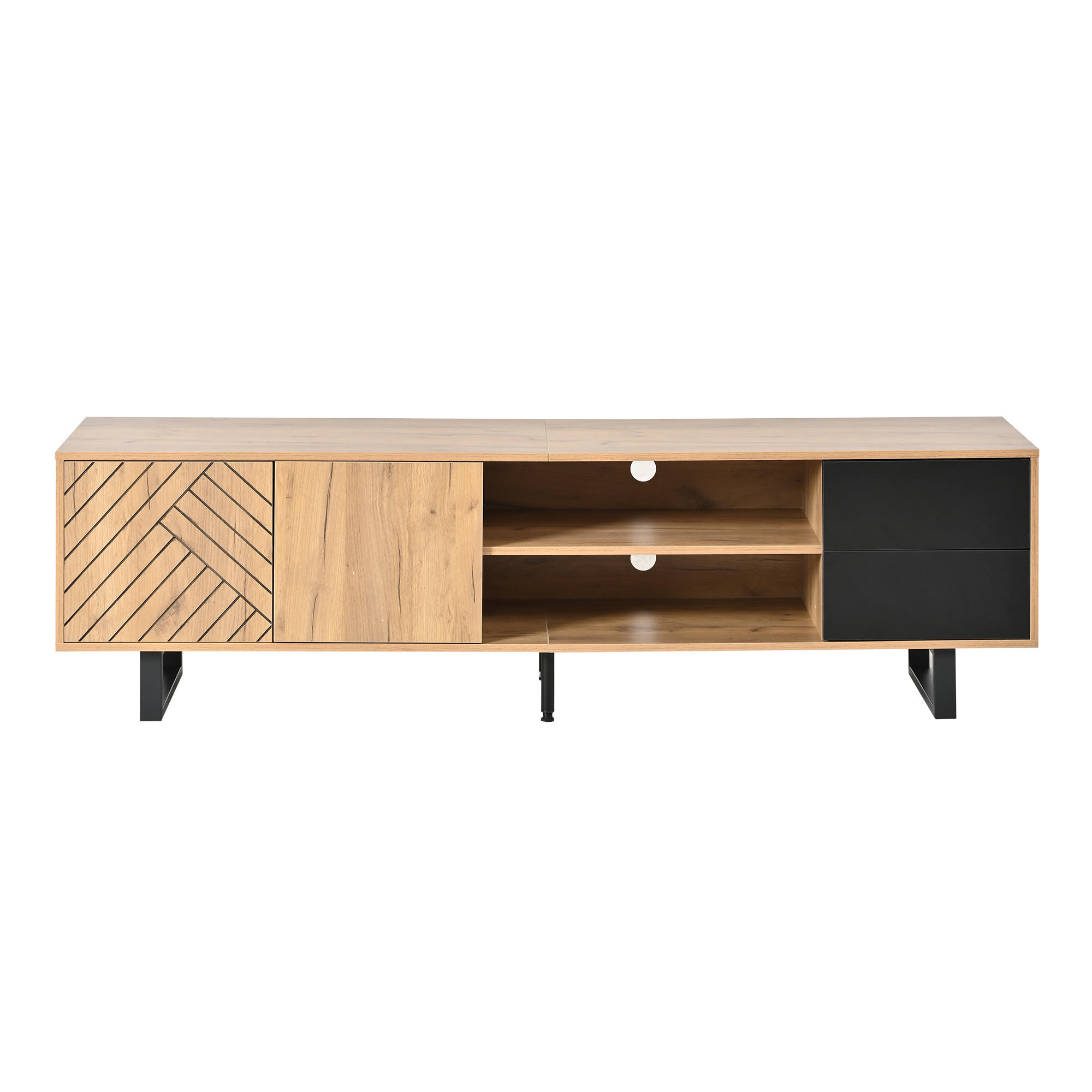 TV-LOWBOARD 180cm Holzoptik & Schwarz für 75-Zoll TV mit 2 Schubladen & Metallbeinen - Naturfarben, Holzwerkstoff (180/50/40cm) - Urban Meuble