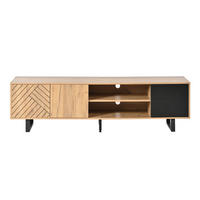 TV-LOWBOARD 180cm Holzoptik & Schwarz für 75-Zoll TV mit 2 Schubladen & Metallbeinen - Naturfarben, Holzwerkstoff (180/50/40cm) - Urban Meuble