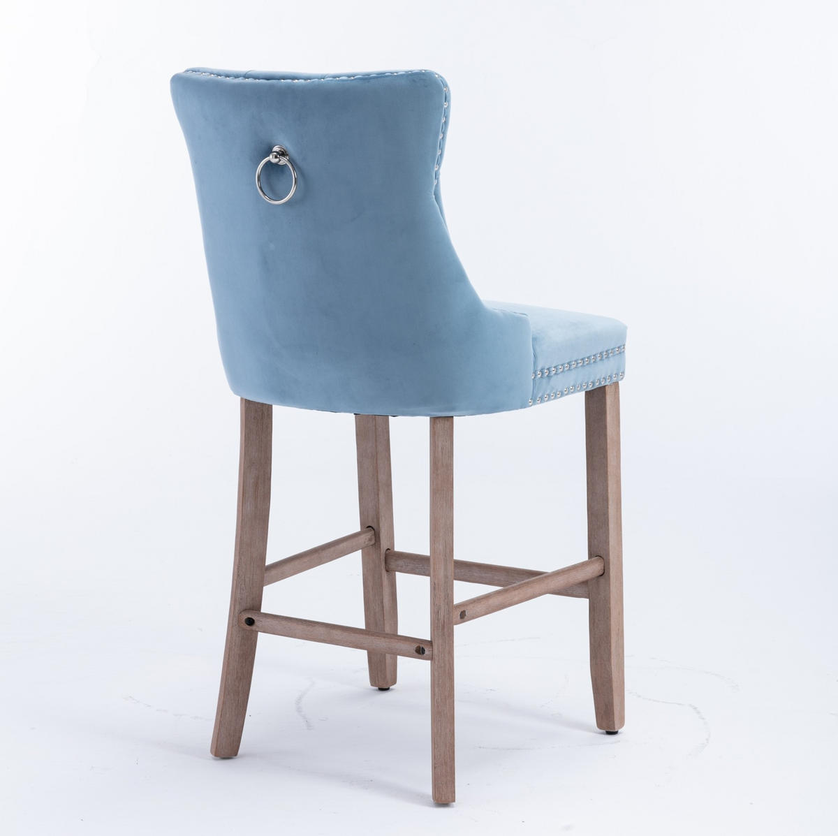 BARHOCKER 2er-Set Samt mit hoher Rückenlehne Hellblau - Hellblau, Holz (50/103/60cm) - Meubliv