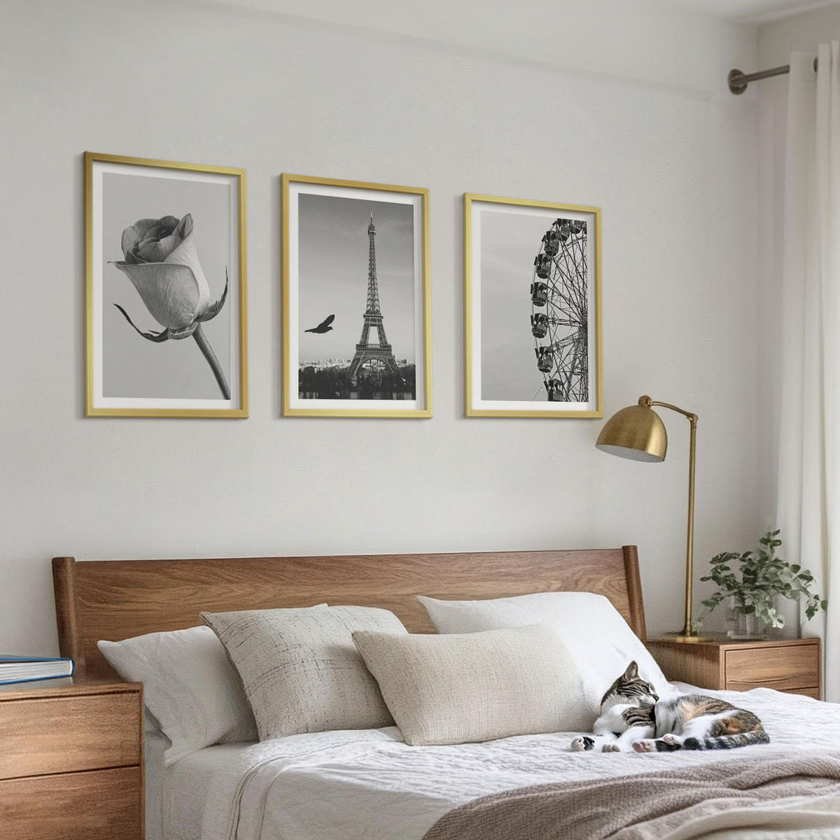 WANDBILDER 3er Set - 40x60 cm Goldrahmen - Rose Eiffelturm Riesenrad - Goldfarben, Kunststoff (40/60cm) - ArtPrintCave