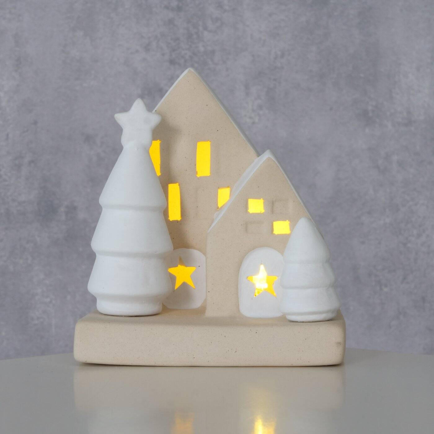 DEKOFIGUR Haus LED 10,5 cm - Beige, Keramik (8/10.5/9cm) - Boltze Home