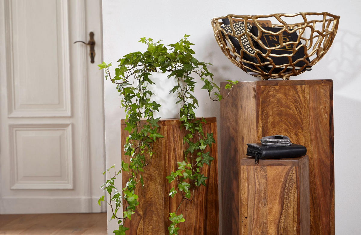 BEISTELLTISCH 3er Set Massivholz Ineinander Verstaubar Einzigartige Maserung, Braun 24x24x85 cm - Braun, Holz (24/24/85cm) - KADIMA DESIGN