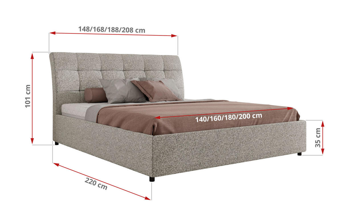 POLSTERBETT GALA CLASSIC 180/200 - Hellgrau Strukture - Schaum-Matratze - Hellgrau, Textil (180/200cm) - MKS