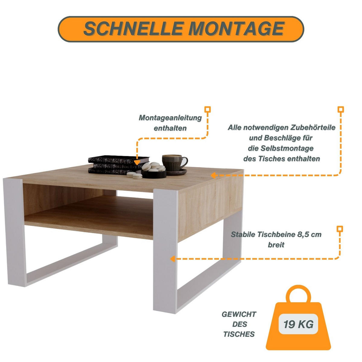 COUCHTISCH Holzwerkstoff rechteckig stabil Sonoma Eiche 45/71.5/68cm - Weiß/Sonoma Eiche, Holzwerkstoff (71.5/68/45cm) - CraftPAK