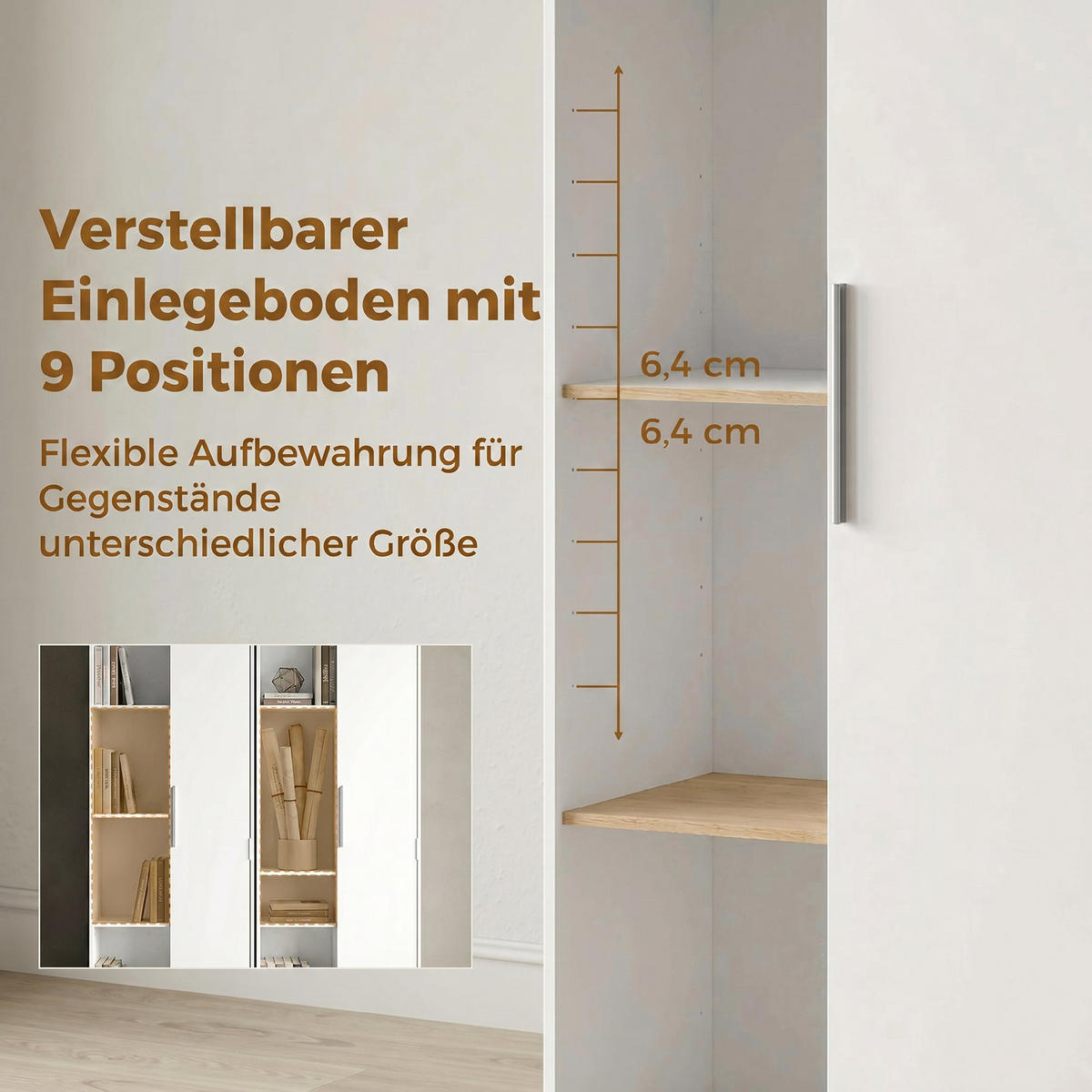 BÜCHERREGAL DE-09903 4-stöckig mit Schrank und Türen Weiß - Weiß, Holzwerkstoff (35/160/60cm) - ComfortXL