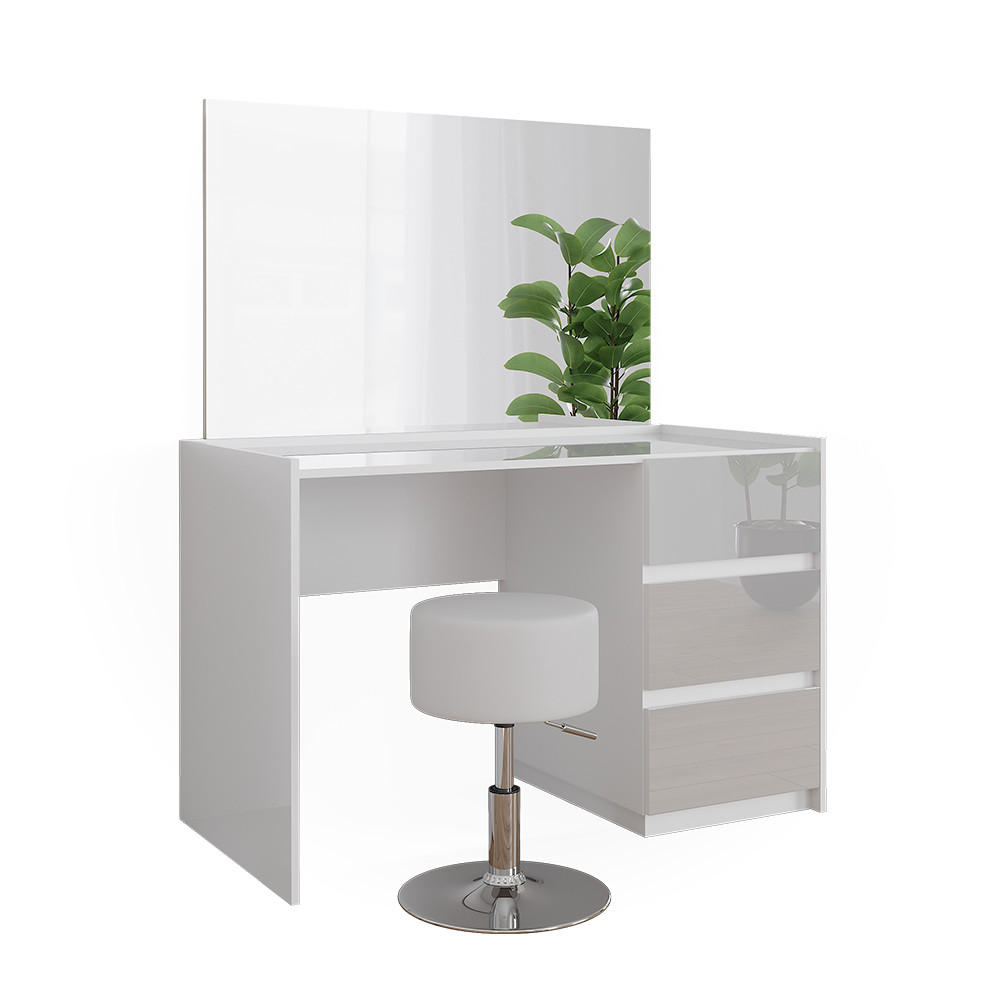 SCHMINKTISCH Marla Weiß Hochglanz 120 cm mit Spiegel und Hocker - Weiß Hochglanz, Holzwerkstoff (120/78.6/60cm) - Vicco