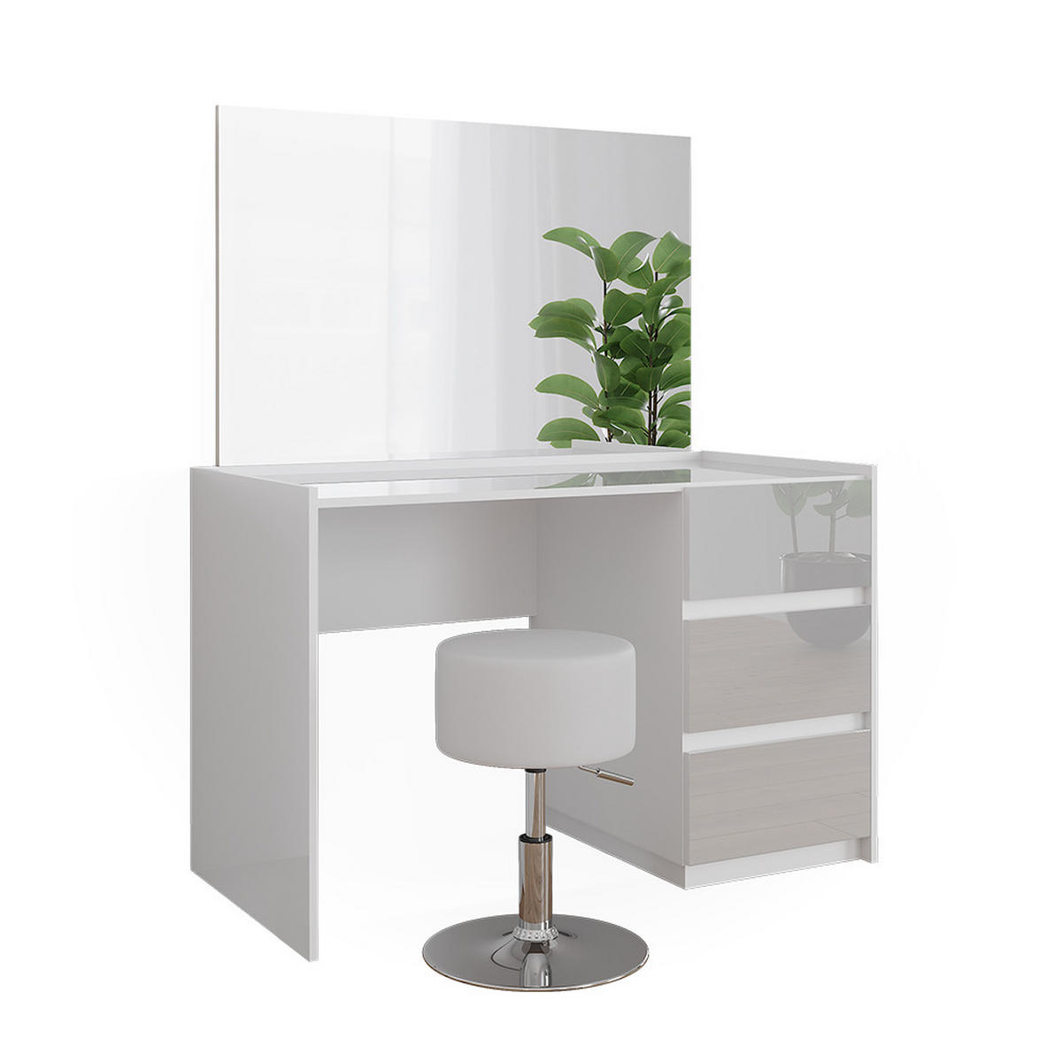 SCHMINKTISCH Marla Weiß Hochglanz 120 cm mit Spiegel und Hocker - Weiß Hochglanz, Holzwerkstoff (120/78.6/60cm) - Vicco