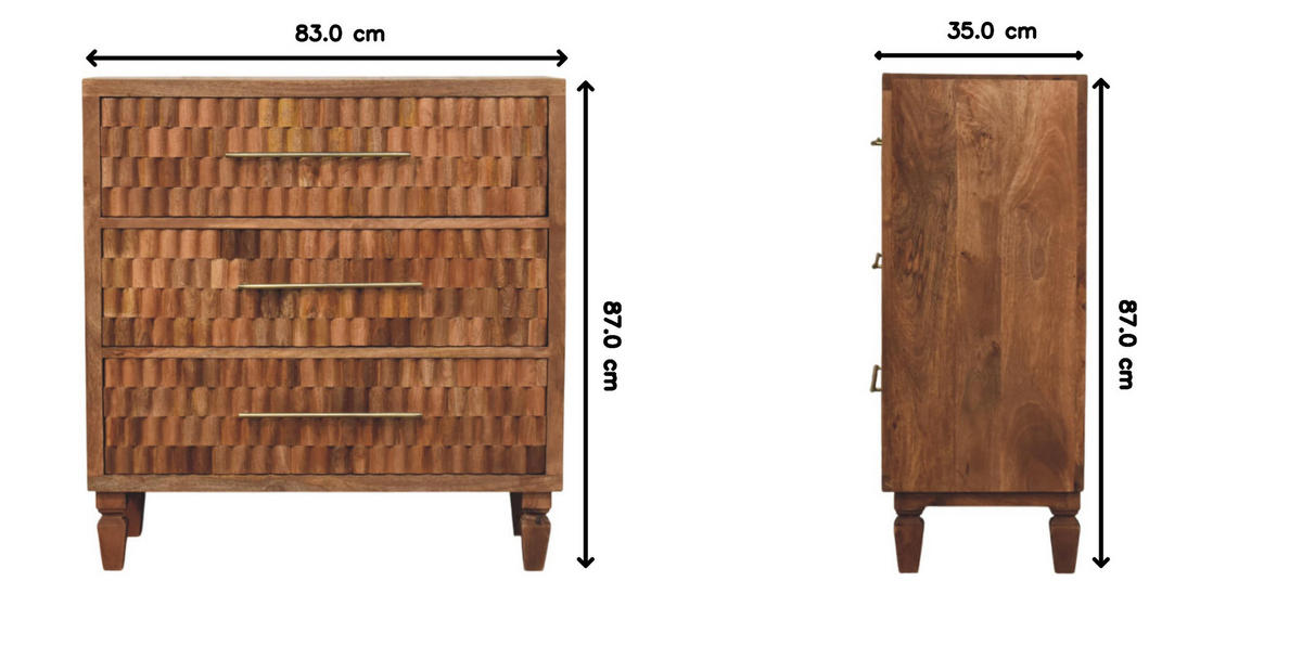 KOMMODE Golden-Teak-Finish, 3 Schubladen, Hellbraun - Braun, Holz (35/87/83cm) - Artisan Furniture