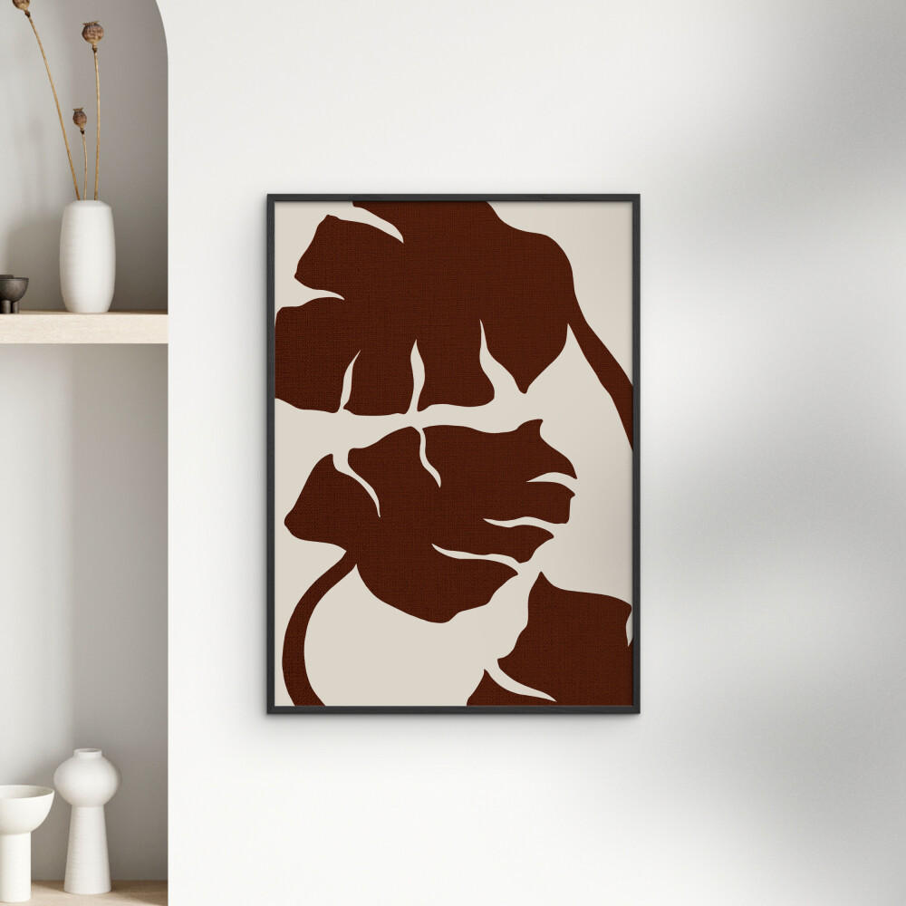 POSTER mit Rahmen Affordable Art Prints - Monstera- Canvas Brown - Schwarz/Braun, Holz/Papier (70/100cm) - Poster&Frame
