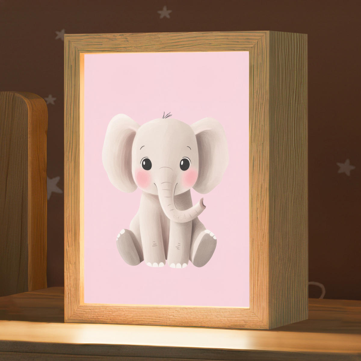 NACHTTISCHLAMPE Elefant - Baby - Rosa - Cartoon 15x20 cm - Rosa, Holzwerkstoff (8/15/20cm)