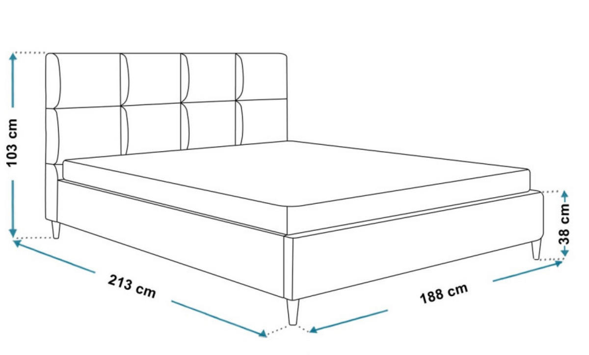 BETT Blau LUXO 1 Gepolstert Samt 180x200 cm - Blau/Schwarz, Textil (180/200cm) - Sepro Meble