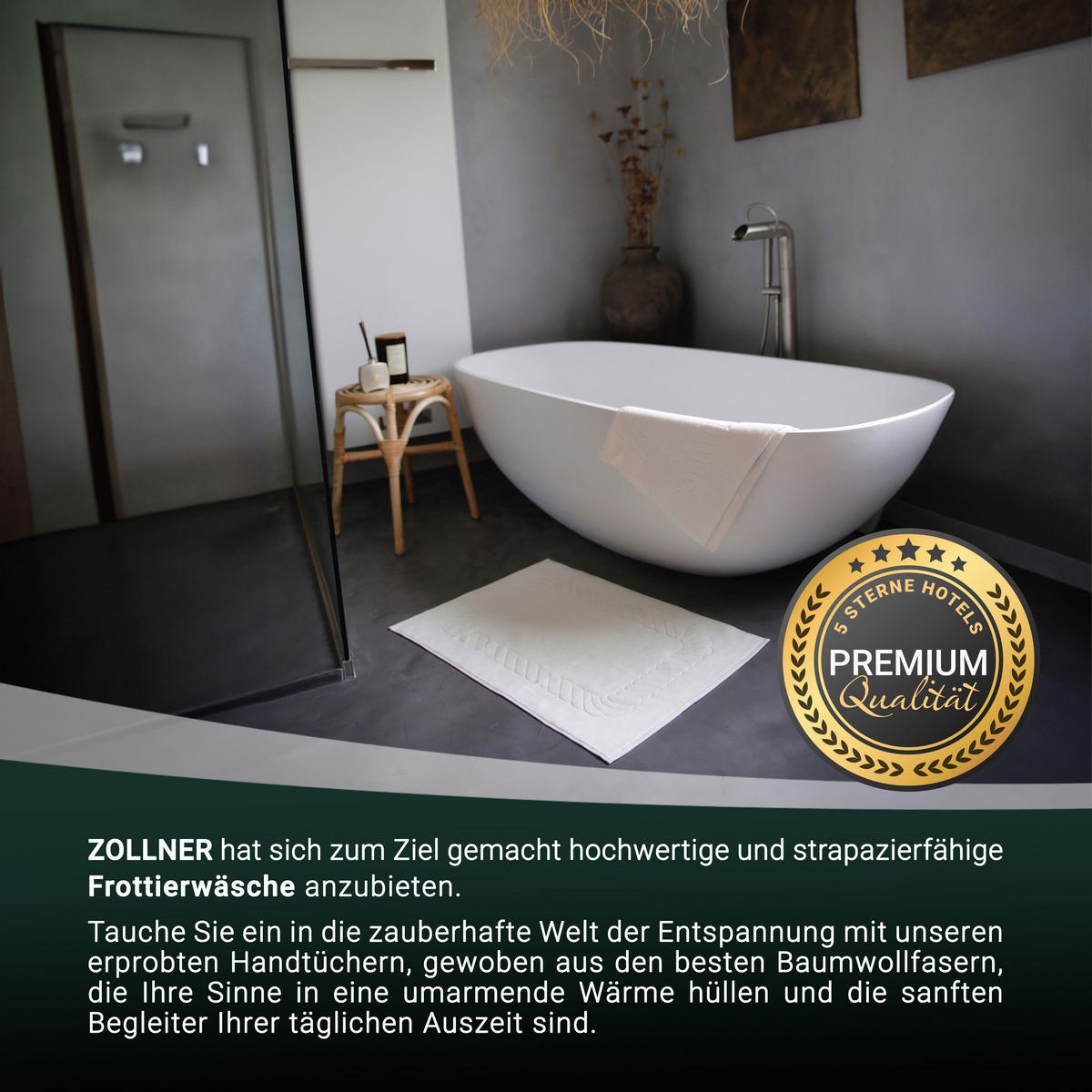 BADEMATTE, 2er-Set, 50x70 cm, 100% Baumwolle, Weiß - Beige, Textil (50/70cm) - Zollner