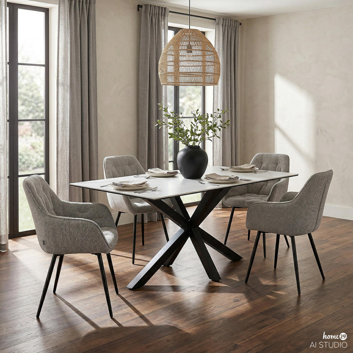 ARMLEHNENSTUHL - Eisen - Schwarz/Grau, Textil/Metall (60/84/56cm) - home24