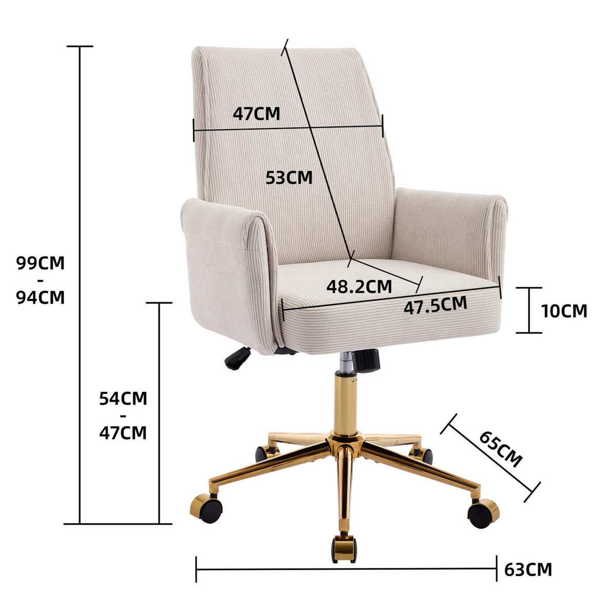 BÜRODREHSTUHL ergonomisch Corduroy White - Weiß, Kunststoff (61/107/64cm) - Meubliv