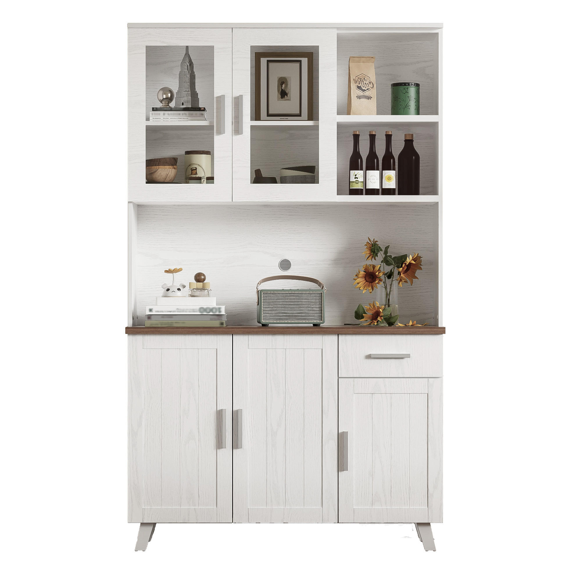 ANRICHTE Hochschrank 114/40/190 cm aus Spanplatte mit 5 Türen und Dämpfungsscharnieren Weiß/Braun - Braun, Holzwerkstoff (114/190/40cm) - Modenvie