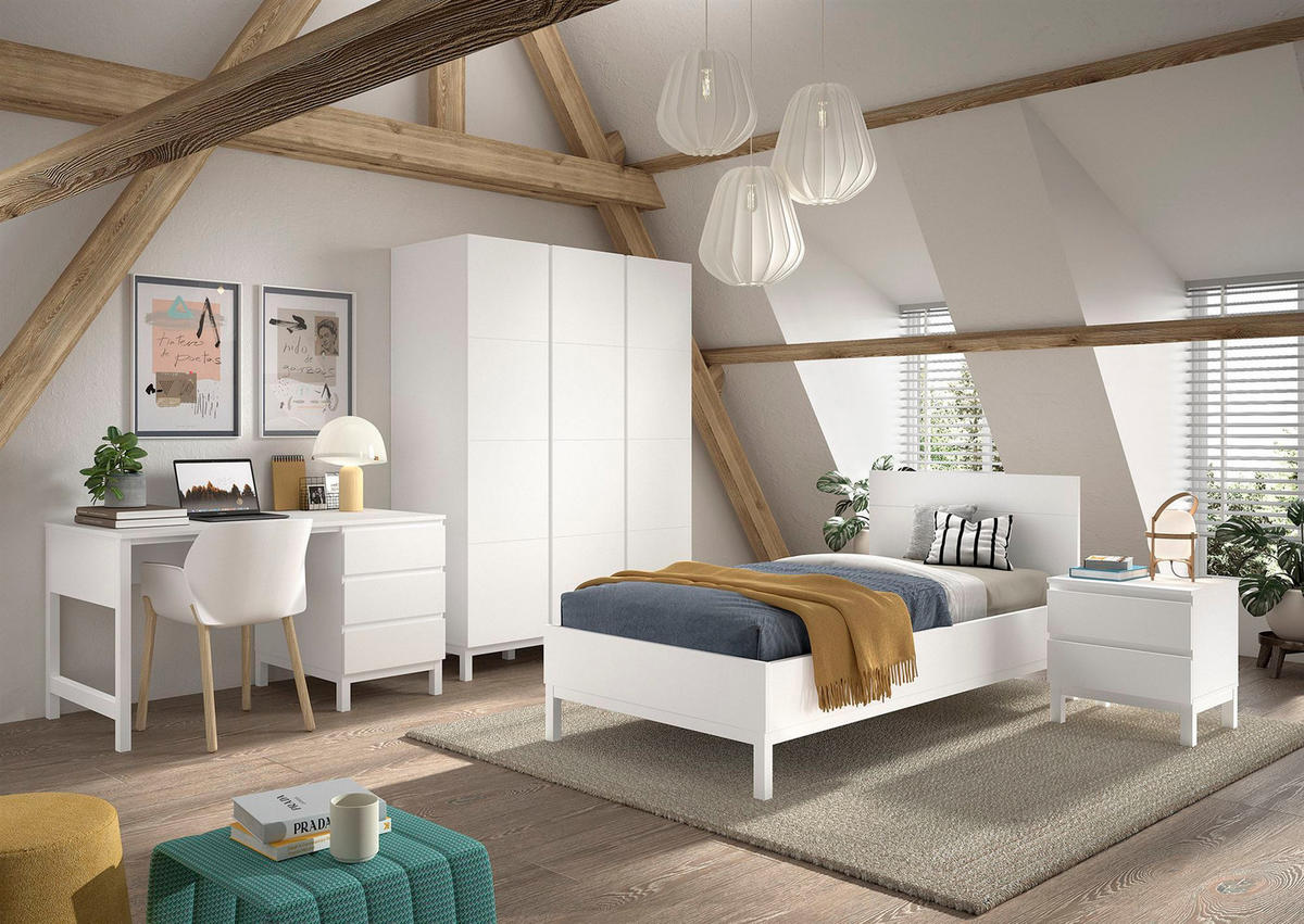 KINDERZIMMER SET Keely Kiefer weiß Bett NaKo Schrank Schreibtisch - Weiß, Holz (58/196/149cm) - 58aufmkessel